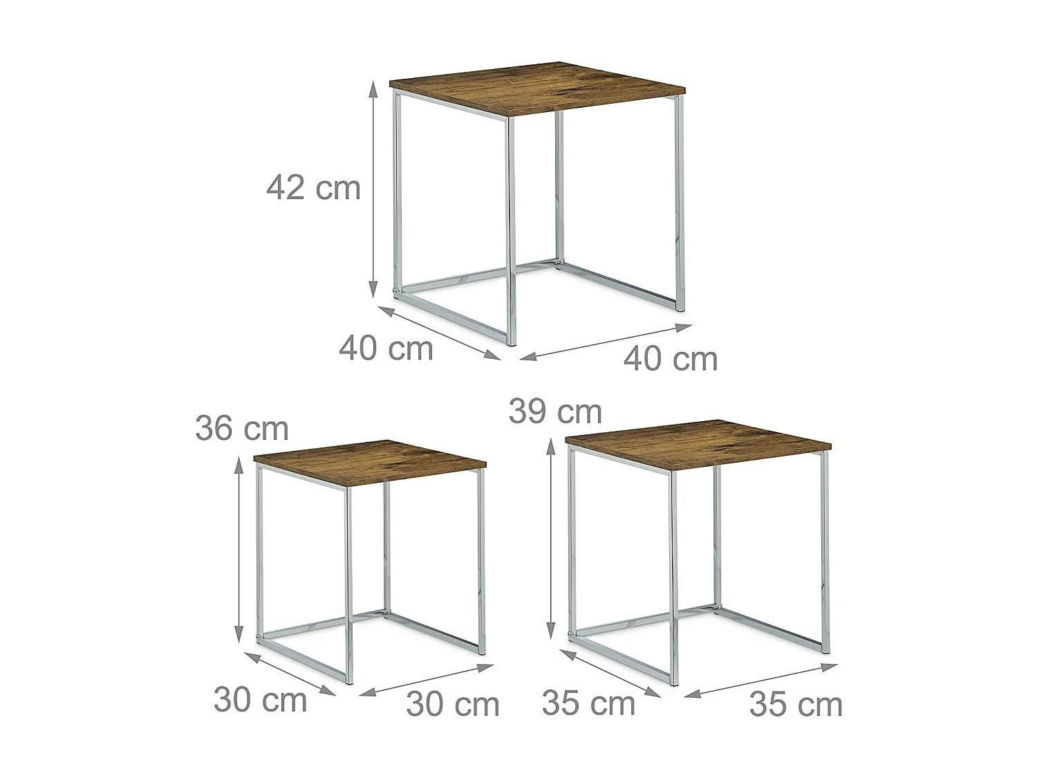 Lot de 3 tables bois marron 40 x 40 x 42 cm 0913002