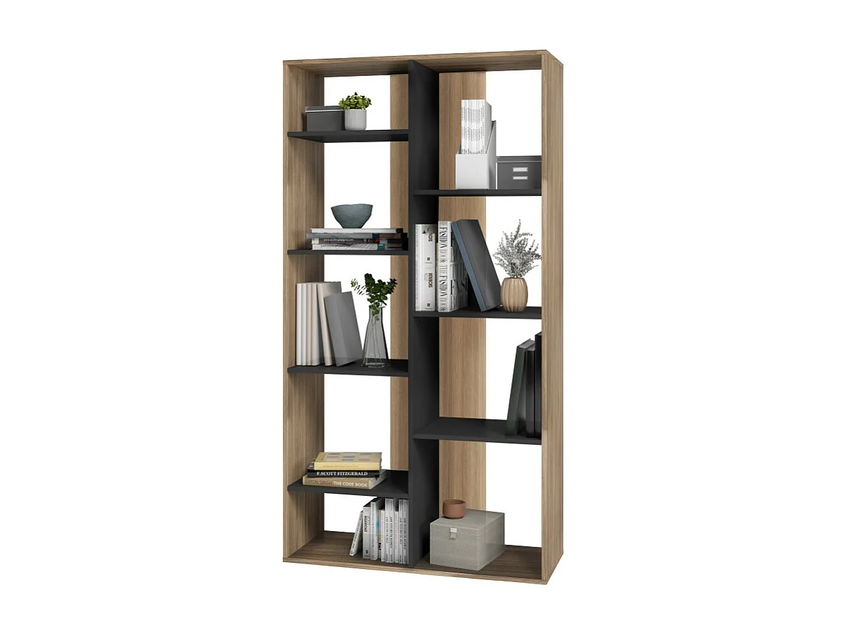 Rayonnage 9 Niches Chêne et Noir 185 cm LINEA