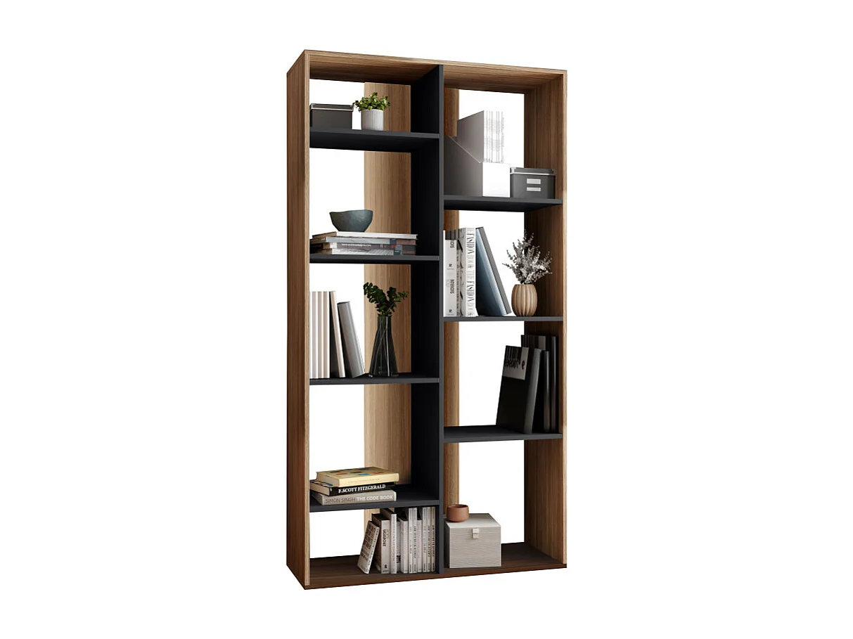 Rayonnage 9 Niches Chêne et Noir 185 cm LINEA