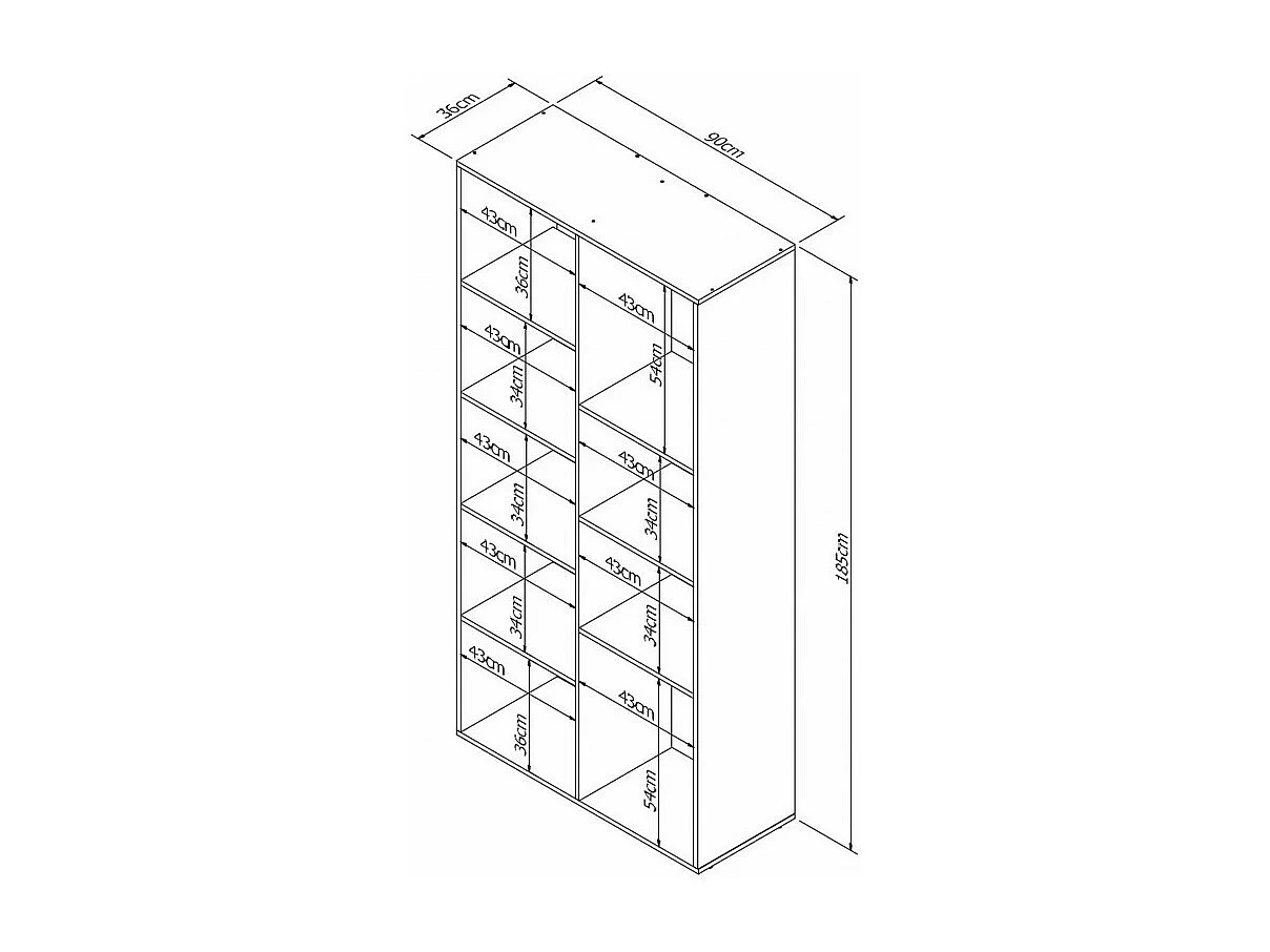 Rayonnage 9 Niches Chêne et Noir 185 cm LINEA