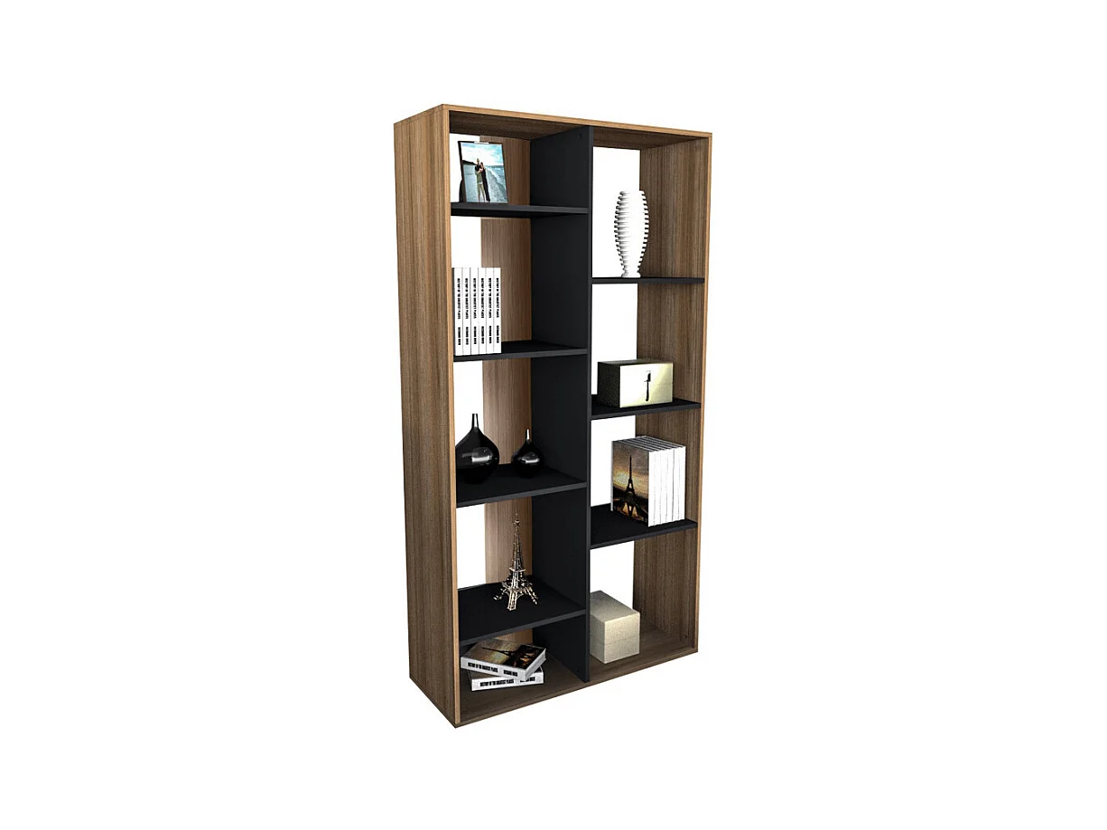 Rayonnage 9 Niches Chêne et Noir 185 cm LINEA