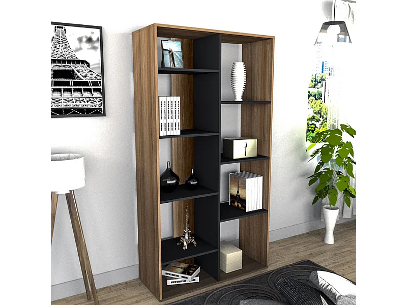 Rayonnage 9 Niches Chêne et Noir 185 cm LINEA