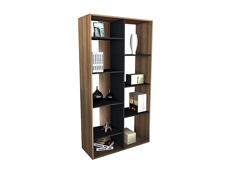 Rayonnage 9 Niches Chêne et Noir 185 cm LINEA
