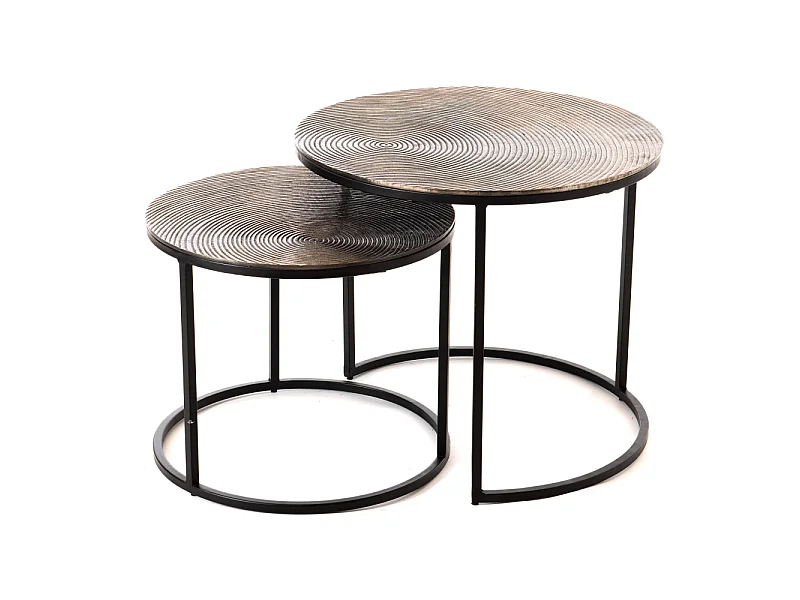 Set de 2 tables basses Rosace en étain