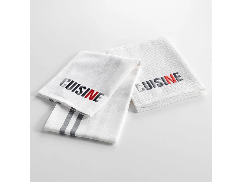 Lot de 2 Torchons Coton "Top Cuisine" 70cm Gris