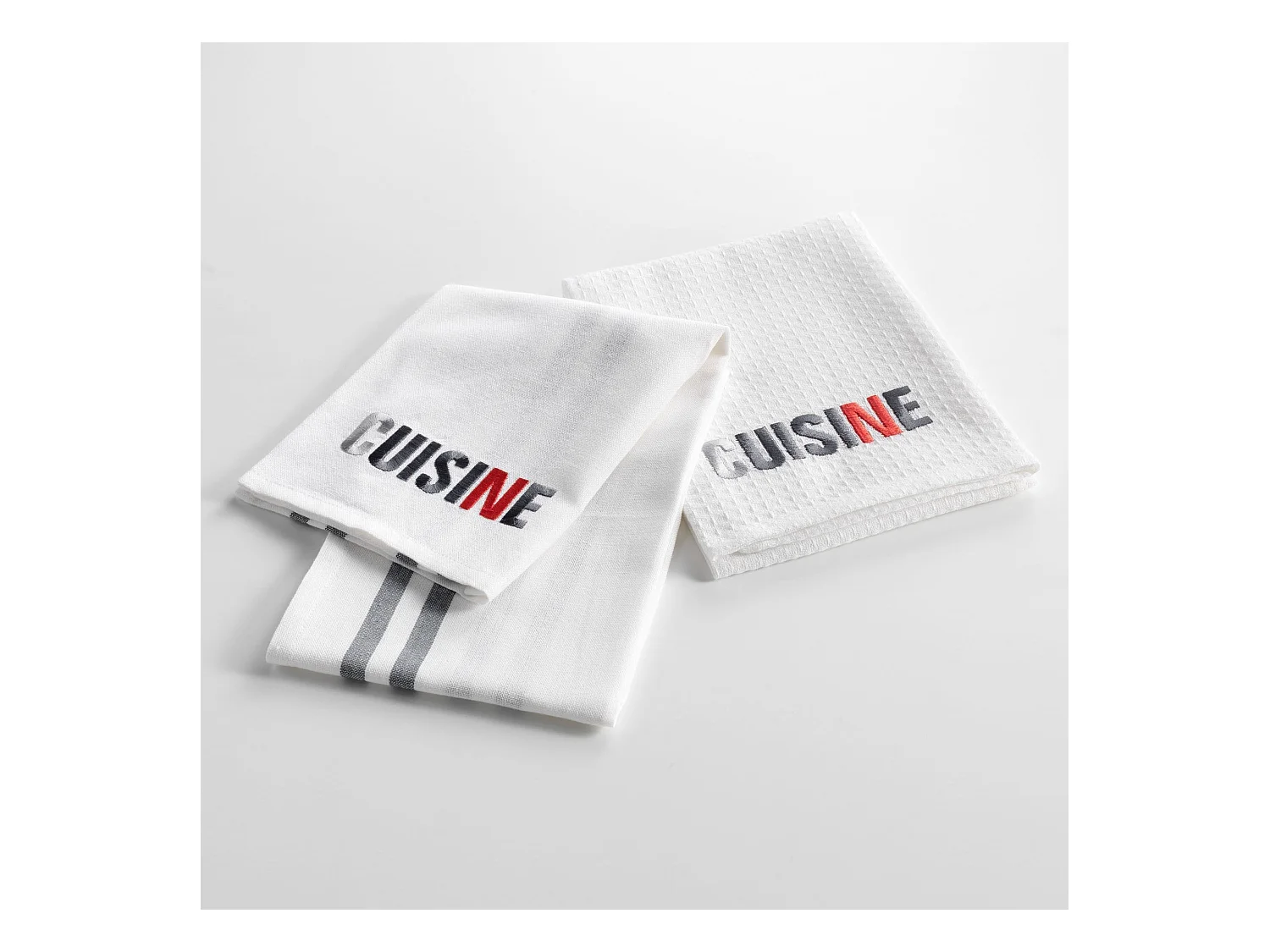 Lot de 2 Torchons Coton "Top Cuisine" 70cm Gris