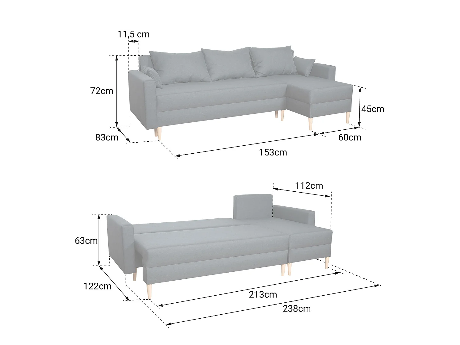 ANTONI 3 lugares sofá-cama de canto azul escuro