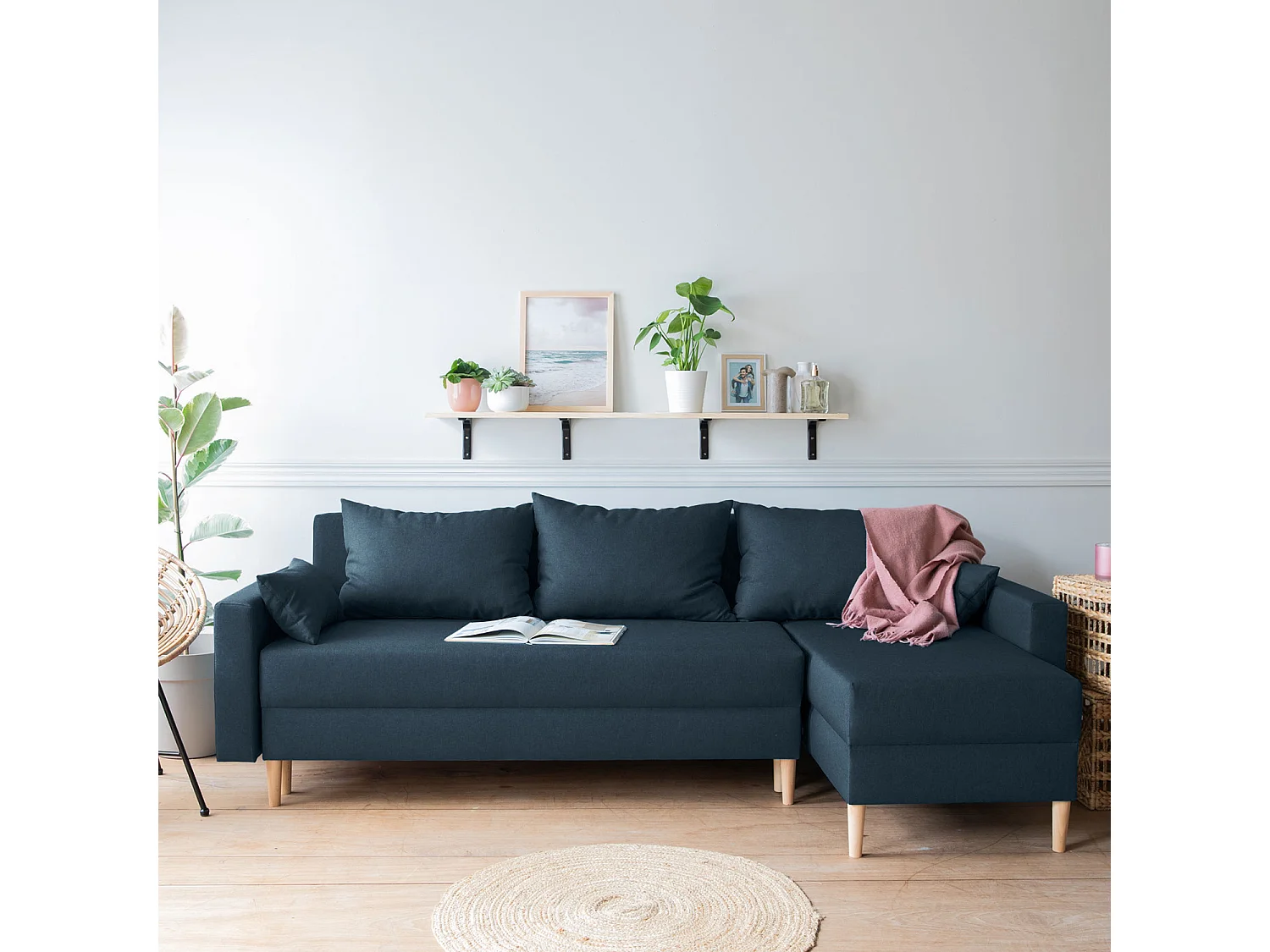 ANTONI 3 lugares sofá-cama de canto azul escuro