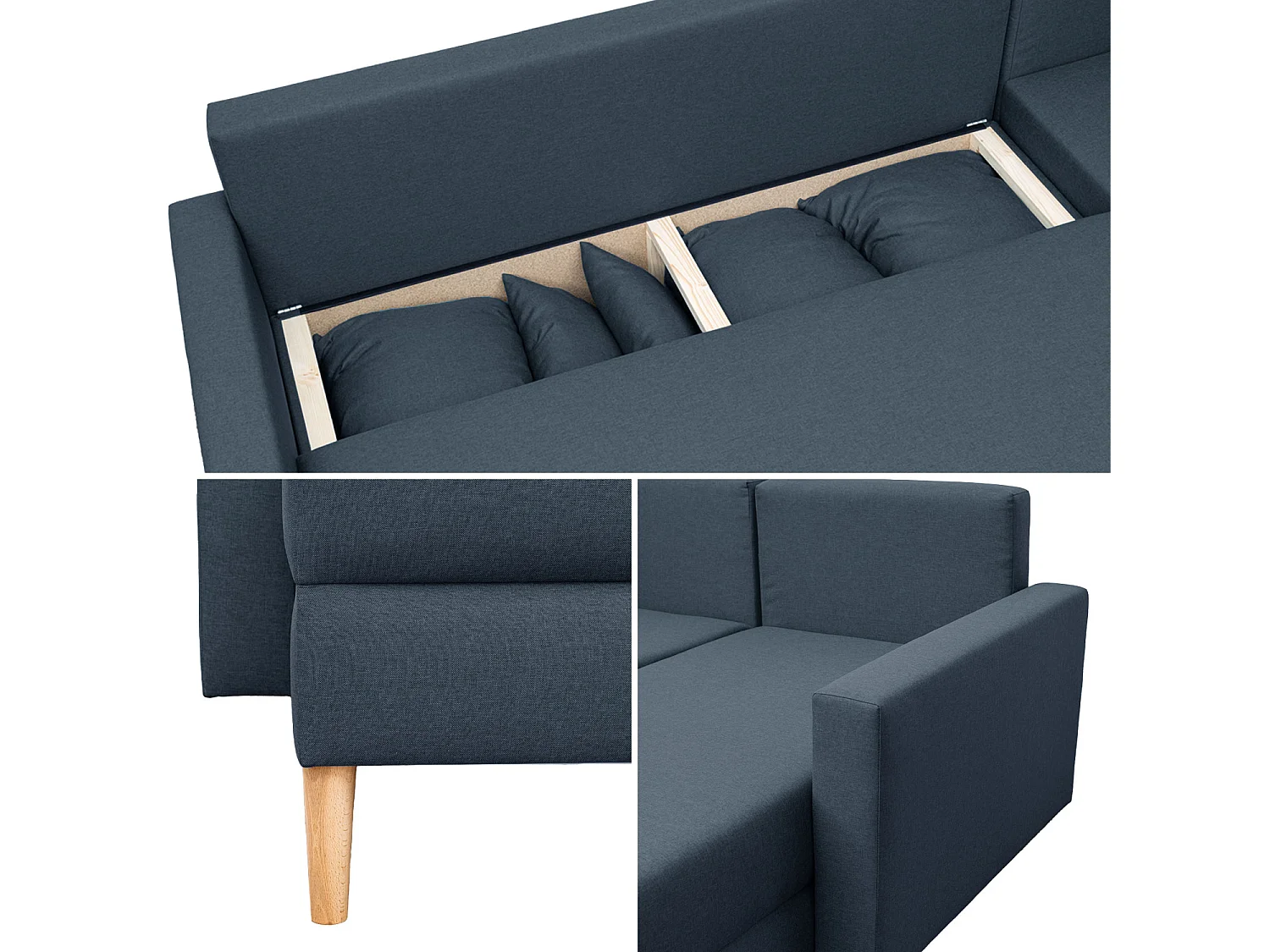 ANTONI 3 lugares sofá-cama de canto azul escuro