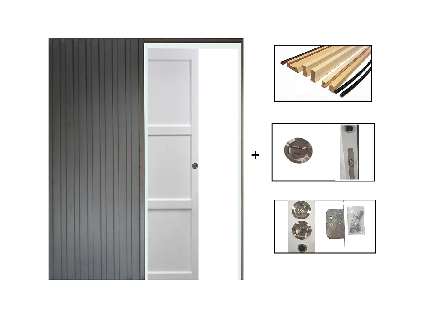 Porte Coulissante Korya Blanc 3 Panneaux H204 X L73 + Systeme De Galandage Et Kit De Finition Inclus Gd Menuiseries