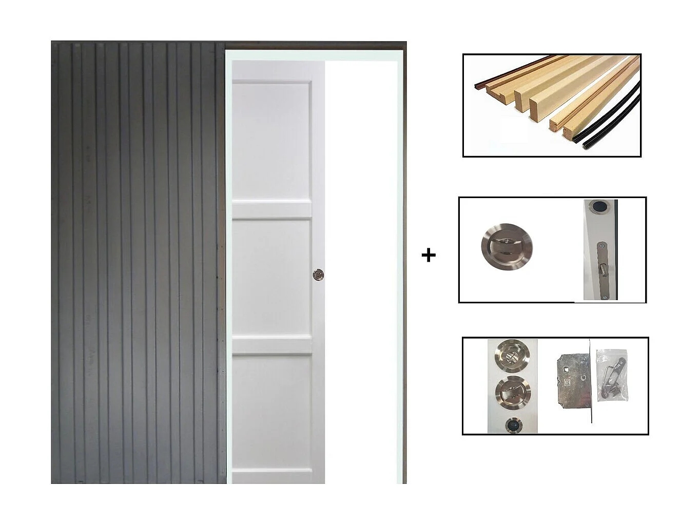 Porte Coulissante Korya Blanc 3 Panneaux H204 X L73 + Systeme De Galandage Et Kit De Finition Inclus Gd Menuiseries