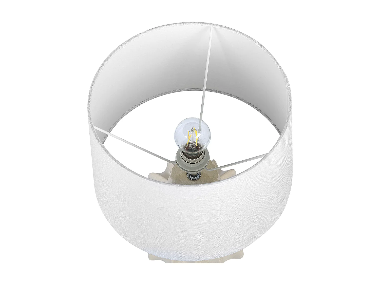 Moderne Tischlampe Glänzend Keramischer Sockel Stoffschirm Wohnzimmer Licht Beige Malabuka