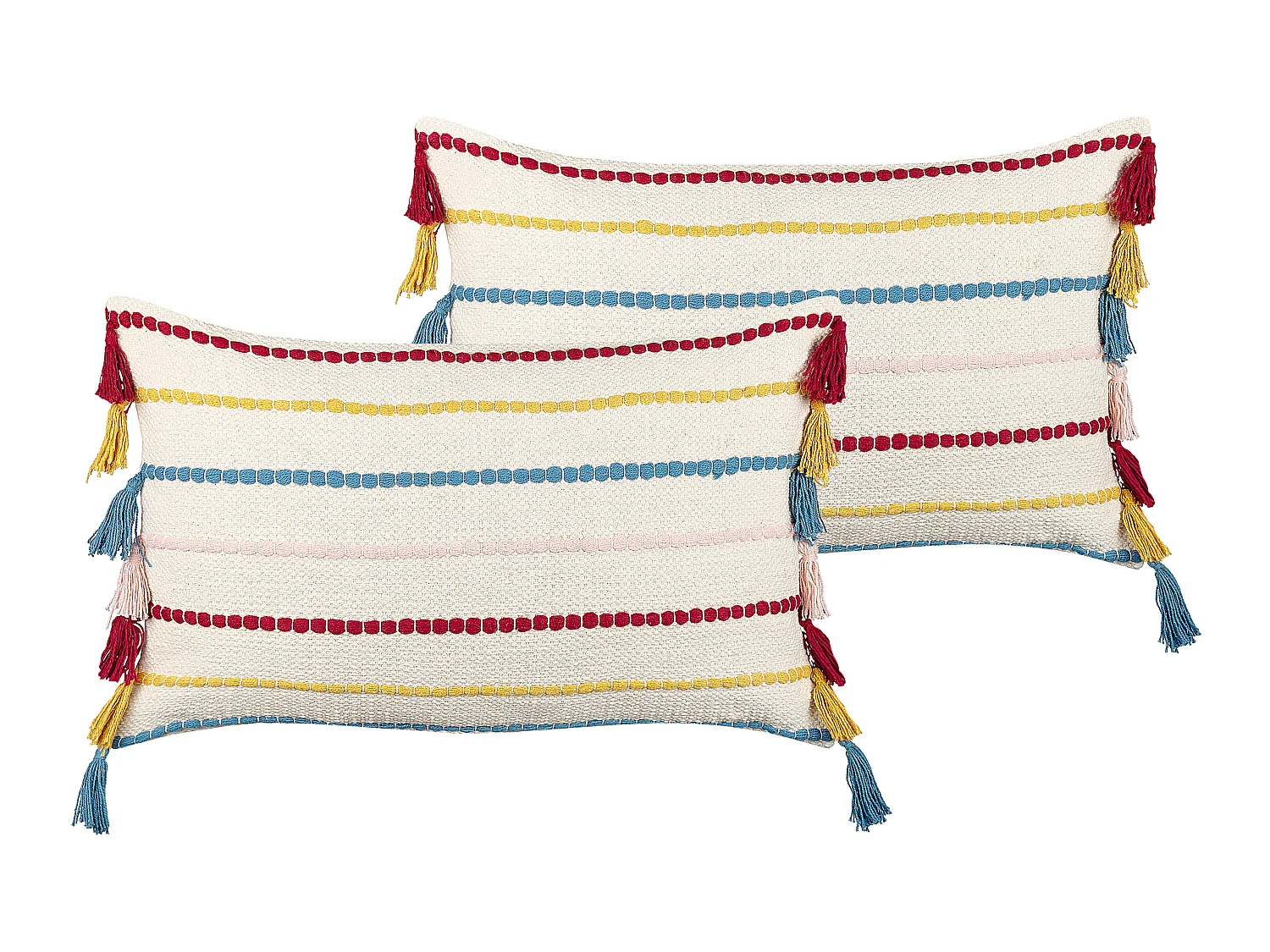 Dekokissen 2er Set mit Füllung Quasten Baumwolle bunt / beige 35 x 55 cm Modern Agave