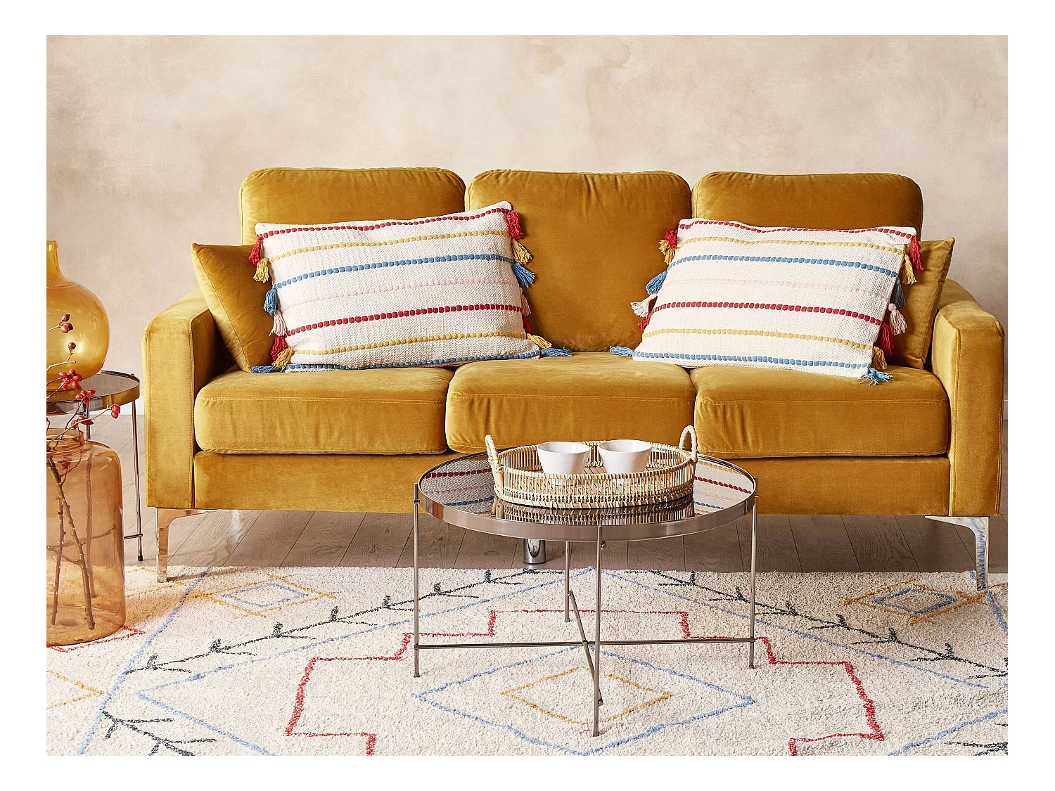 Dekokissen 2er Set mit Füllung Quasten Baumwolle bunt / beige 35 x 55 cm Modern Agave