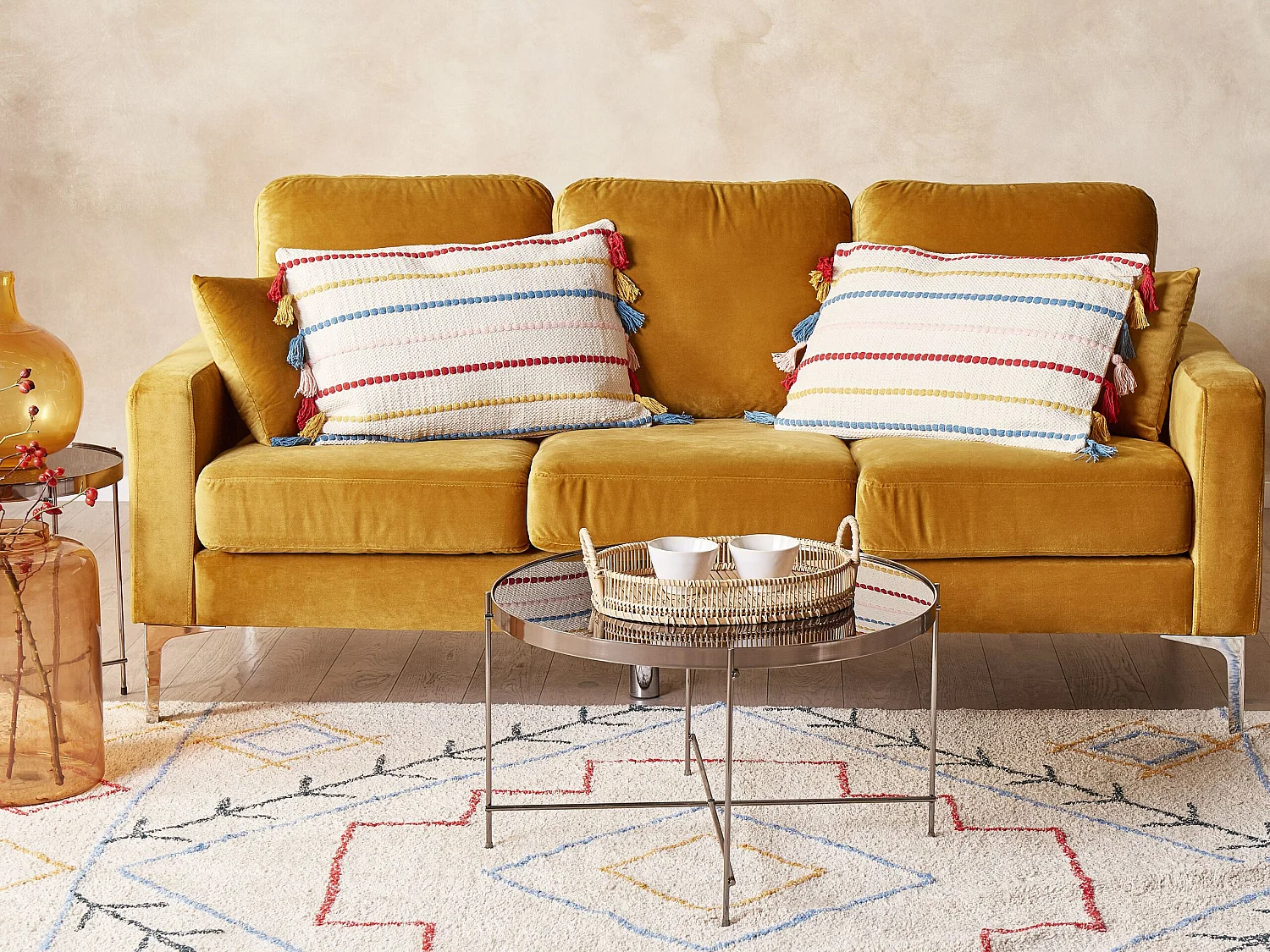 Lot de 2 coussins décoratifs AGAVE Coton 40 x 60 cm Beige clair À rayure