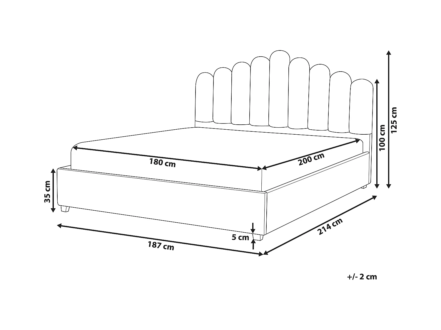 Letto con ottomano Velluto VINCENNES 180 x 200 cm Tortora