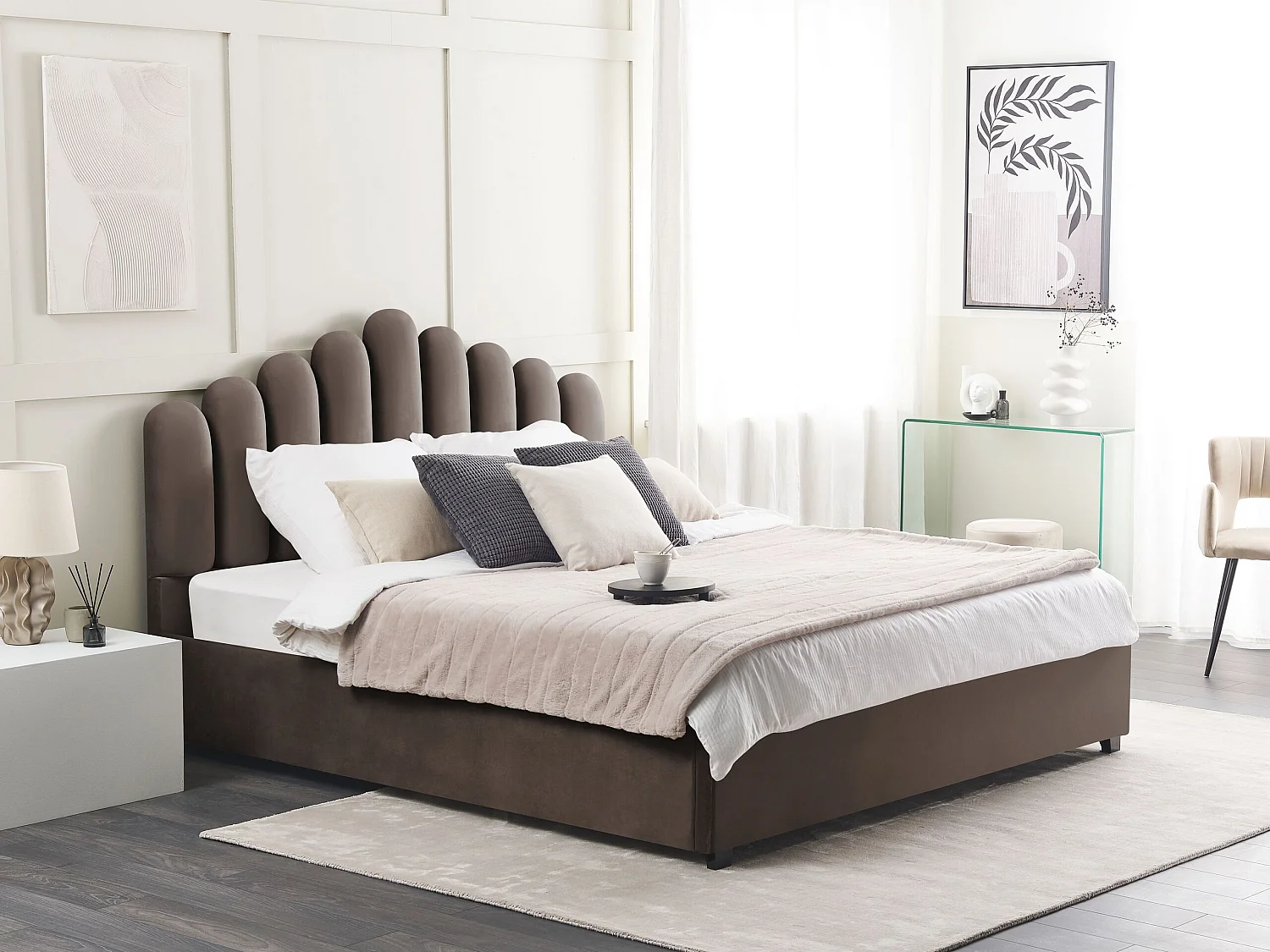 Bett mit Stauraum Samtstoff VINCENNES 180 x 200 cm Taupe