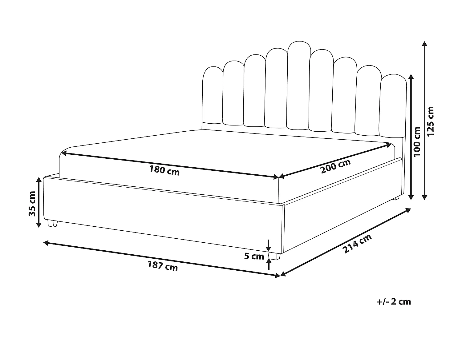 Lit ottoman Velours VINCENNES 180 x 200 cm Taupe