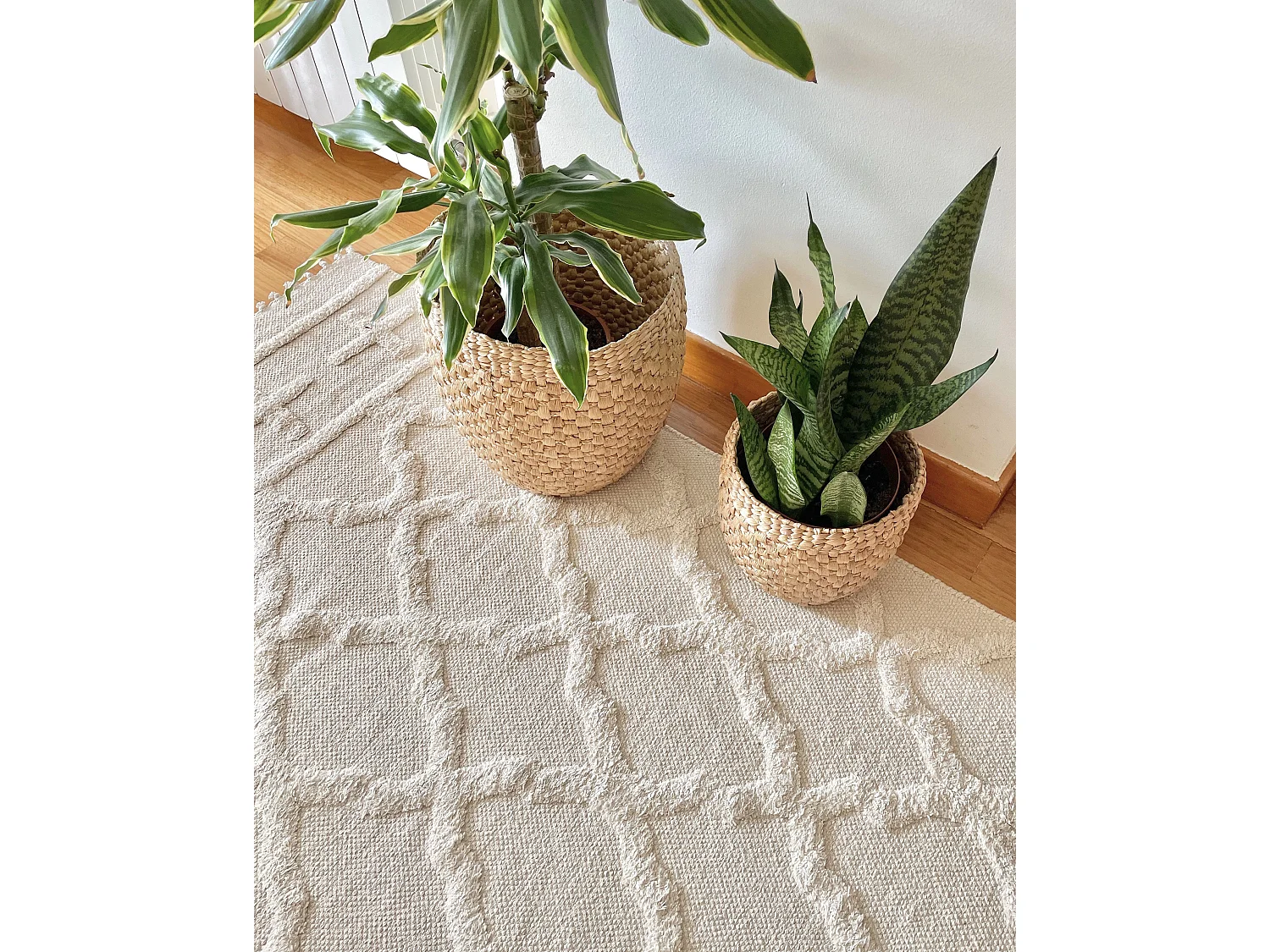 Teppich Baumwolle beige 80 x 230 cm geometrisches Muster Kurzflor TOZLU