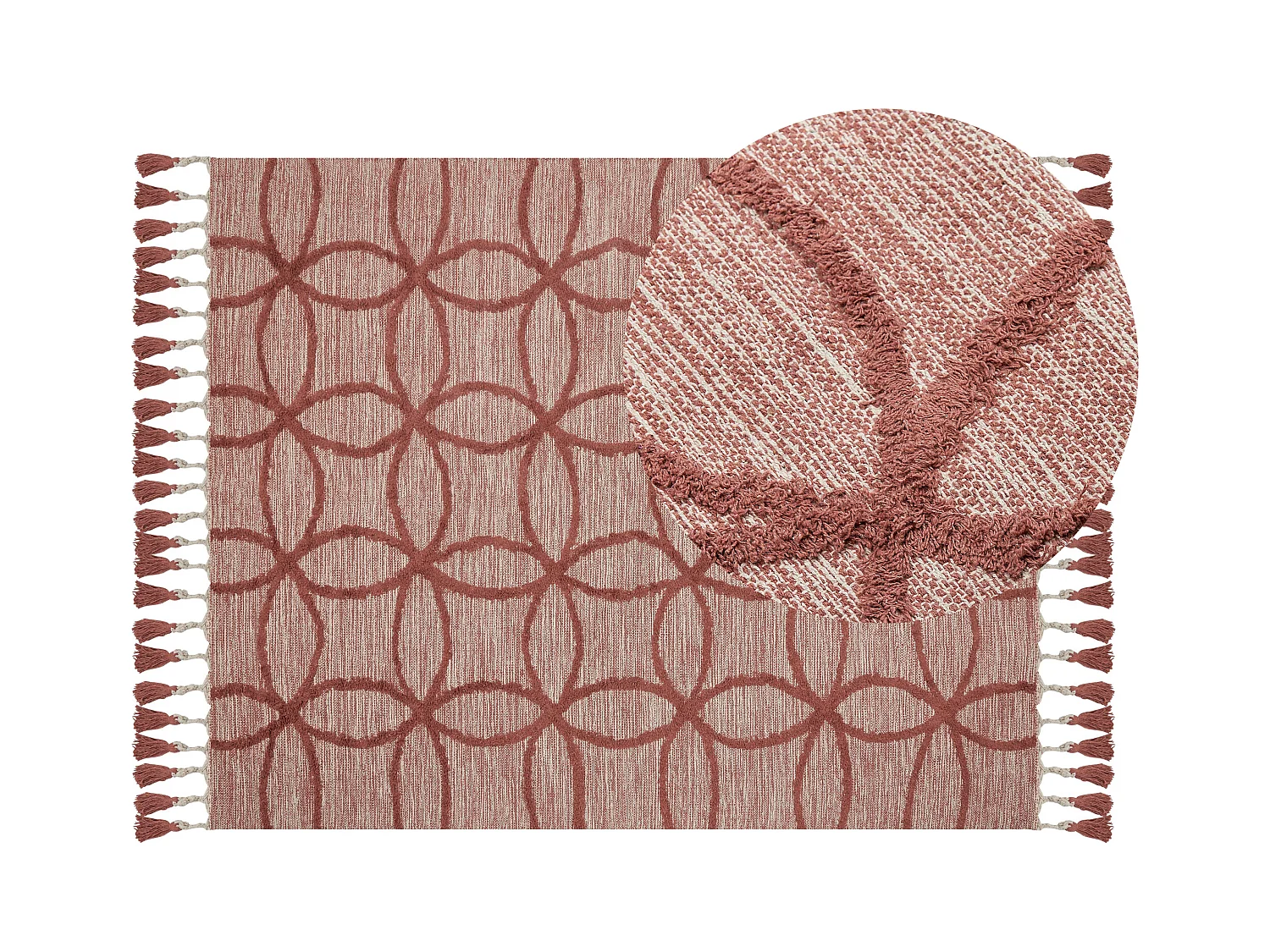 Teppich Baumwolle rot geometrisches Muster mit Fransen 140 x 200 cm Kirsehir