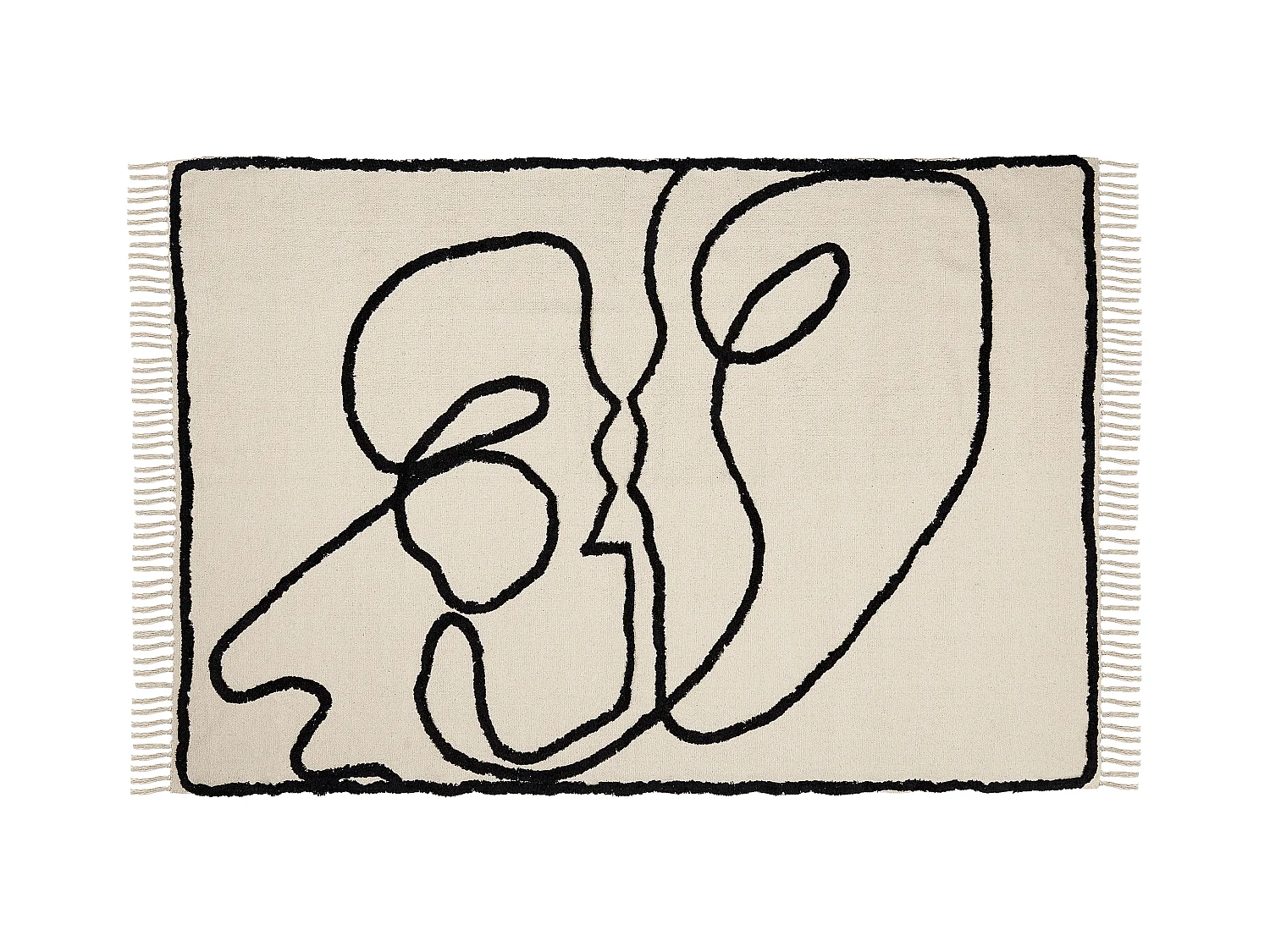 Teppich Baumwolle beige abstraktes Muster mit Fransen 160 x 230 cm Boho Konur