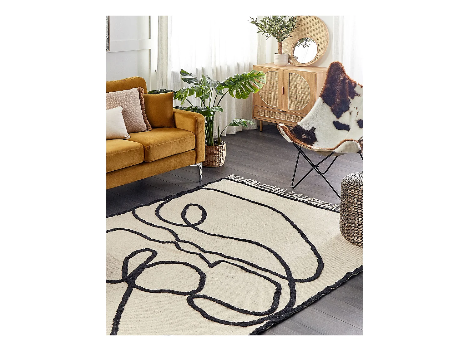 Vloerkleed katoen beige/zwart 160 x 230 cm KONUR