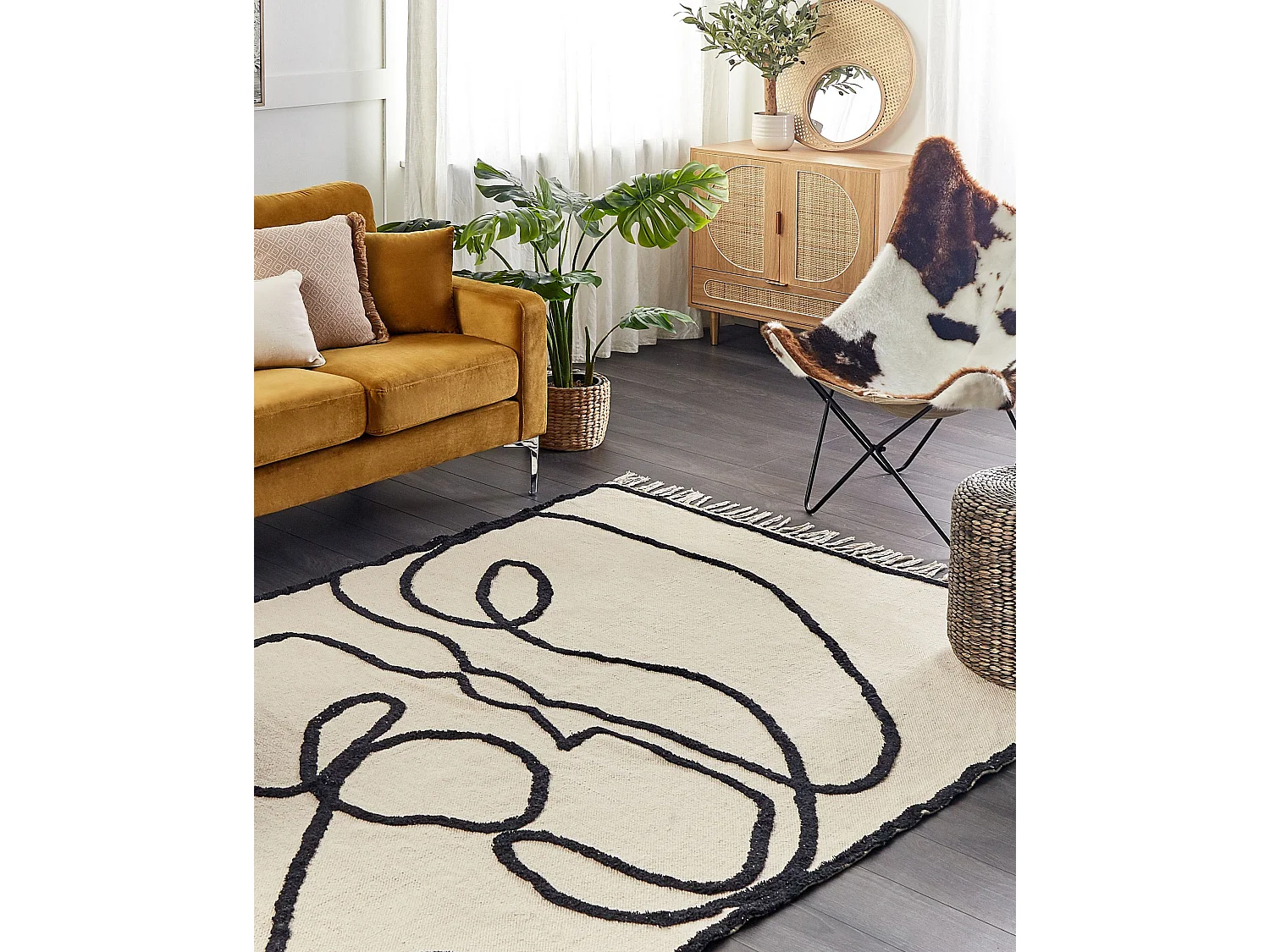 Tappeto cotone beige e nero 160 x 230 cm KONUR