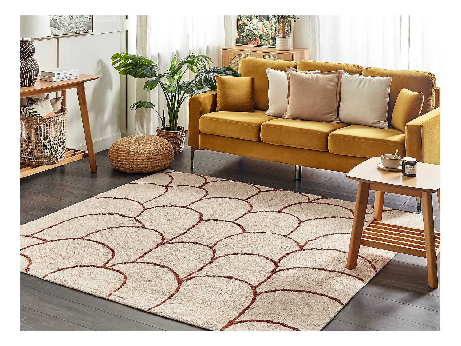Teppich Baumwolle beige / braun 200 x 200 cm geometrisches Muster Kurzflor AVDAN