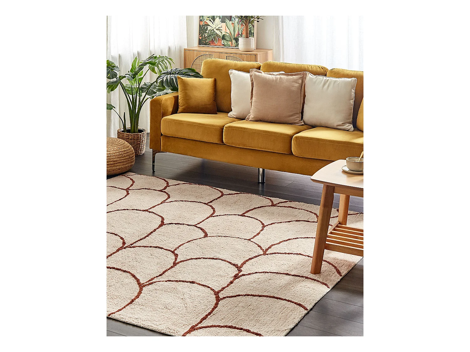 Teppich Baumwolle beige / braun 200 x 200 cm geometrisches Muster Kurzflor AVDAN