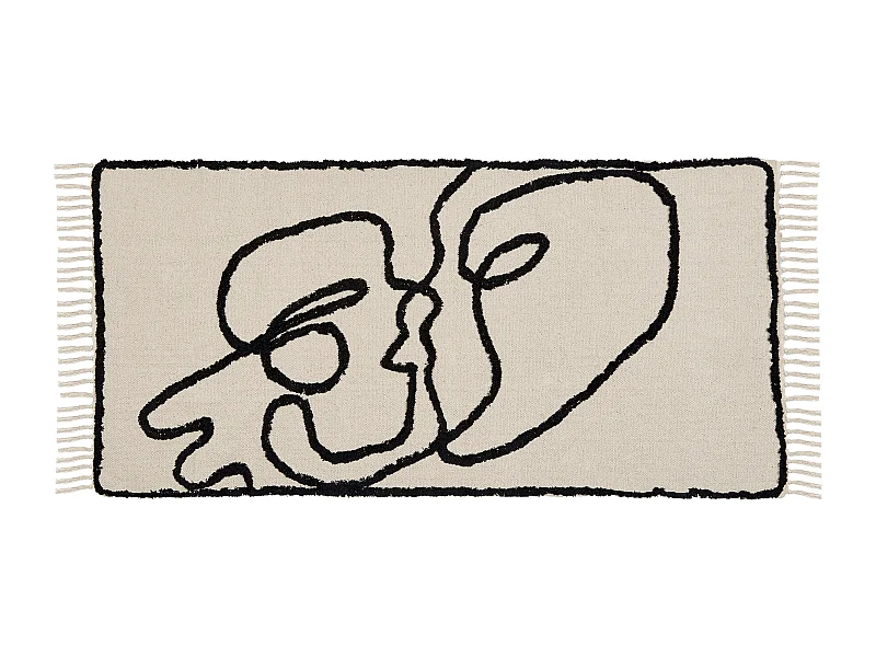 Teppich Baumwolle beige / schwarz 80 x 150 cm Gesichtsmotiv Kurzflor KONUR