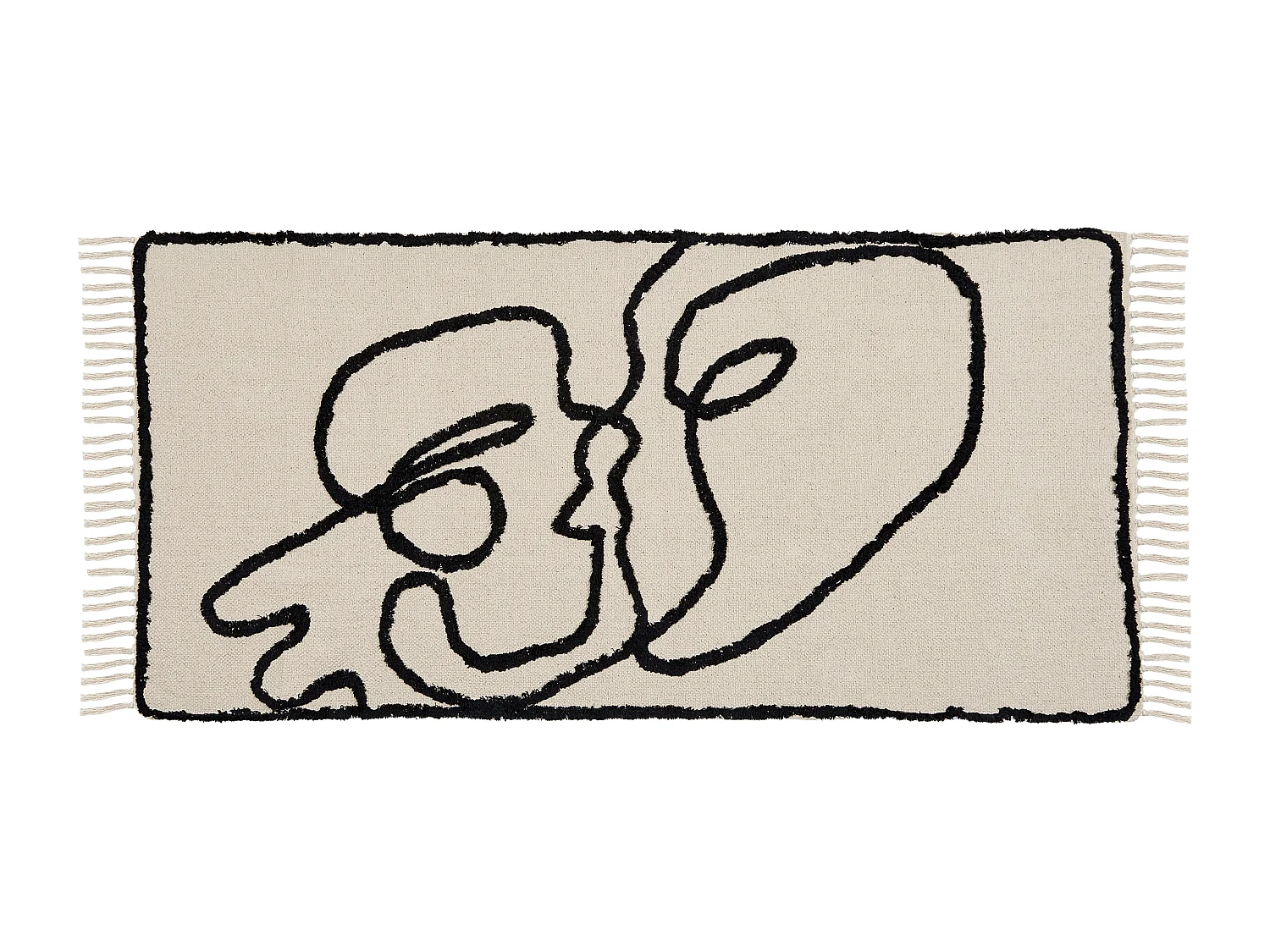 Teppich Baumwolle beige / schwarz 80 x 150 cm Gesichtsmotiv Kurzflor KONUR