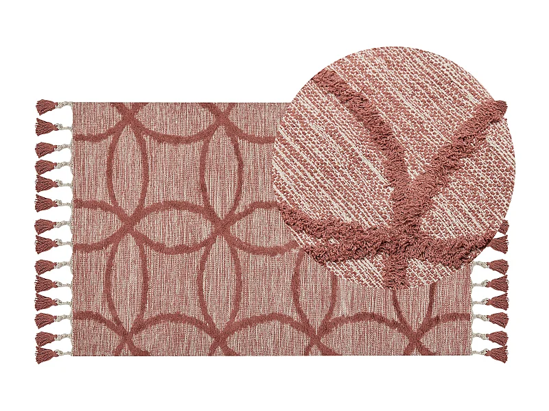 Teppich Läufer Baumwolle rot geometrisches Muster mit Fransen 80x150 cm Kirsehir