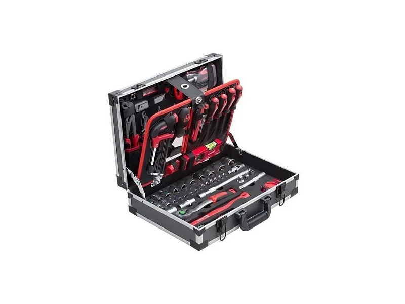 Coffret à Outils 131 Pièces Aluminium - Pince, Cutter, Clés, Tournevis, Testeur de Voltage, Scie, Douilles, Poignée à Cliquet