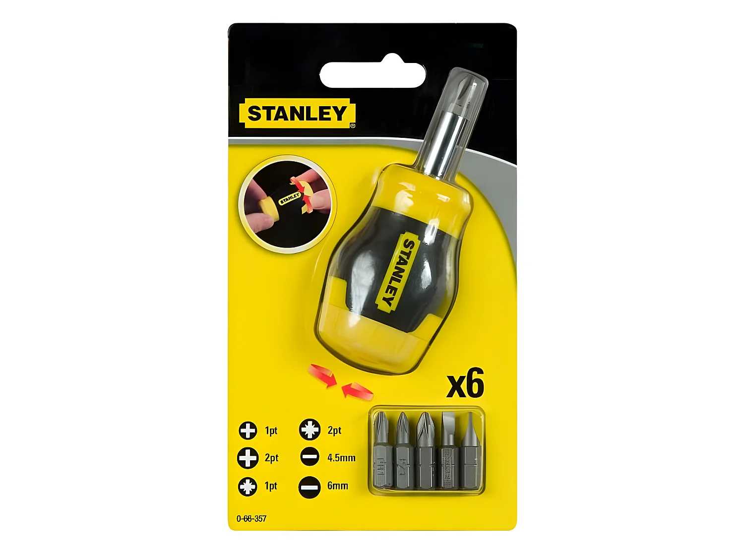 Tournevis porte-embouts boule + 6 embouts avec tête magnétique Stanley