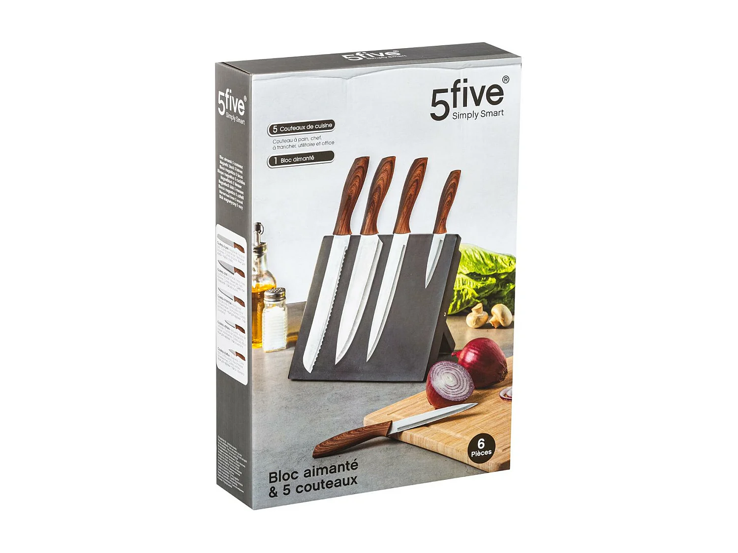 Bloc 5 Couteaux Aimantés "Cinco" 24cm Naturel
