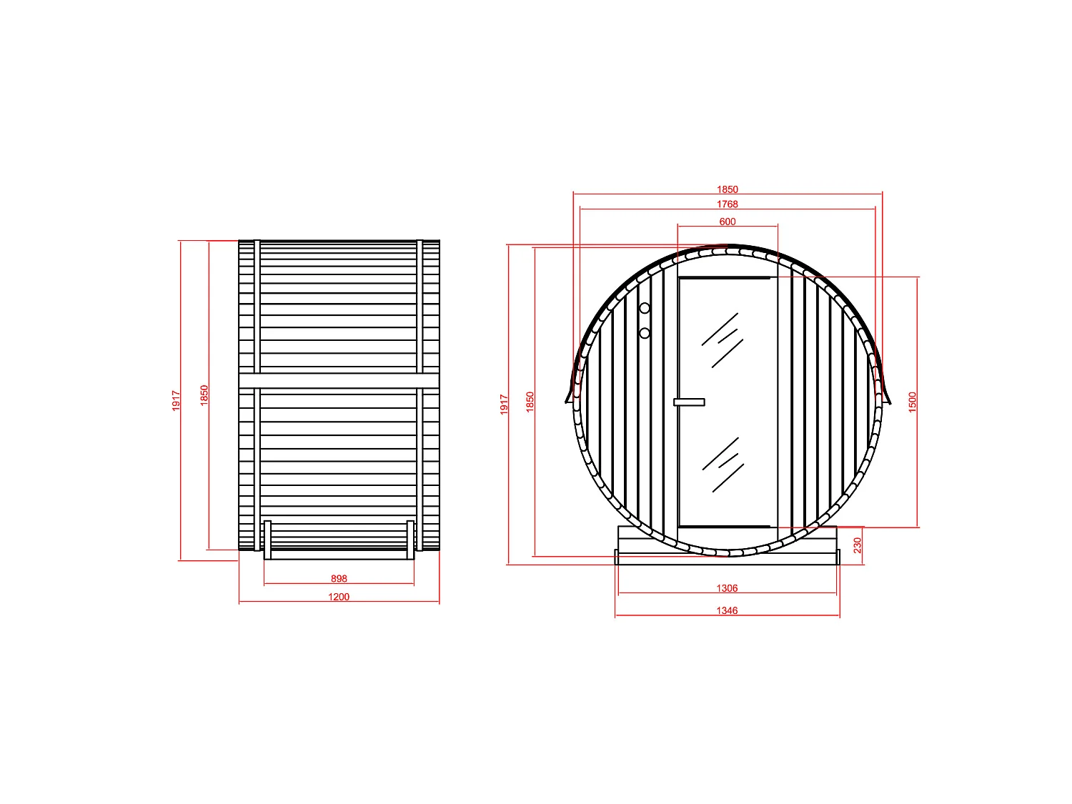 Gartensauna 2 Personen mit Ofen 3,5 kW - 185 x 120 x 190 cm - ISOKYRO
