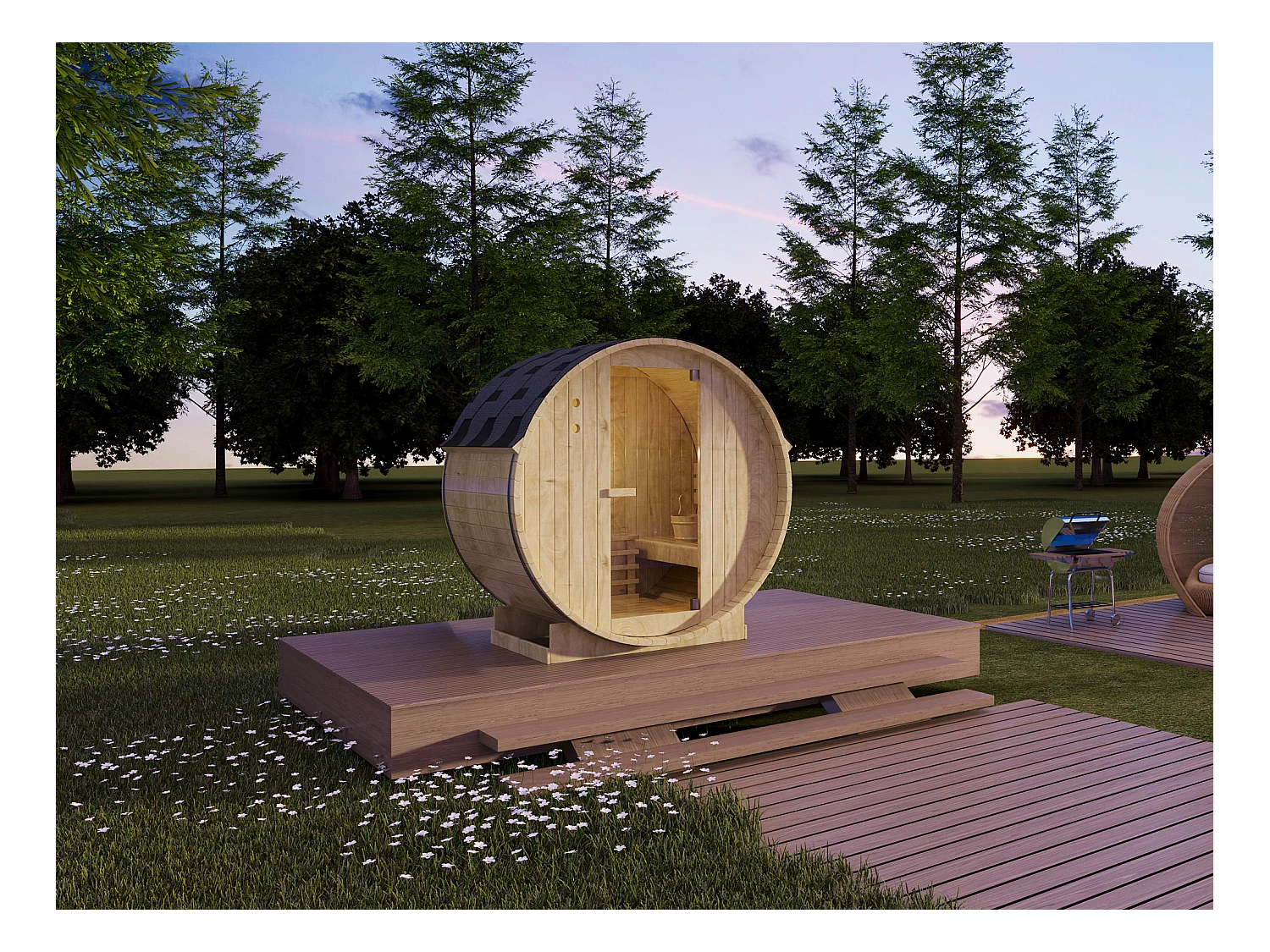 Gartensauna 2 Personen mit Ofen 3,5 kW - 185 x 120 x 190 cm - ISOKYRO