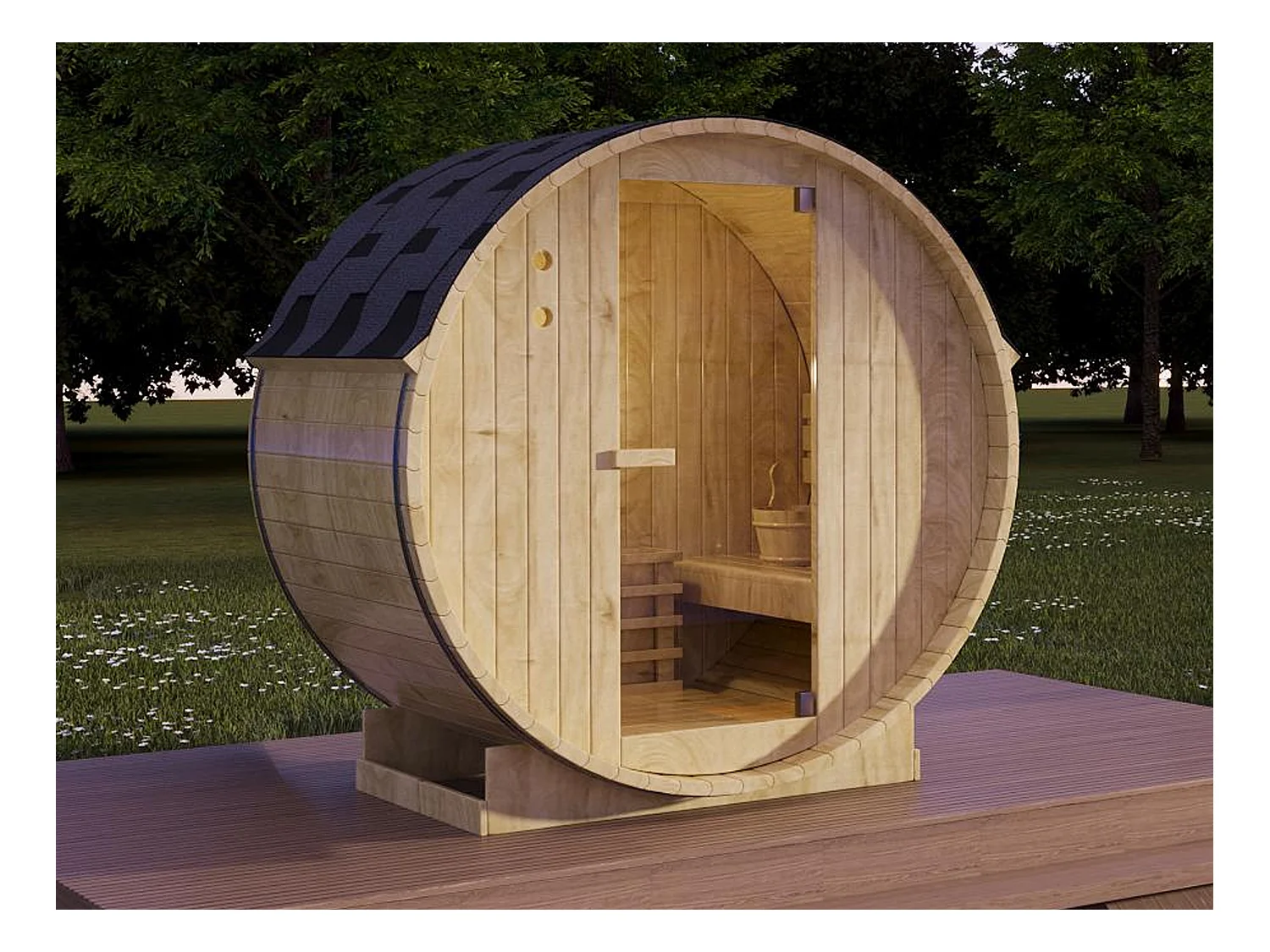 Gartensauna 2 Personen mit Ofen 3,5 kW - 185 x 120 x 190 cm - ISOKYRO