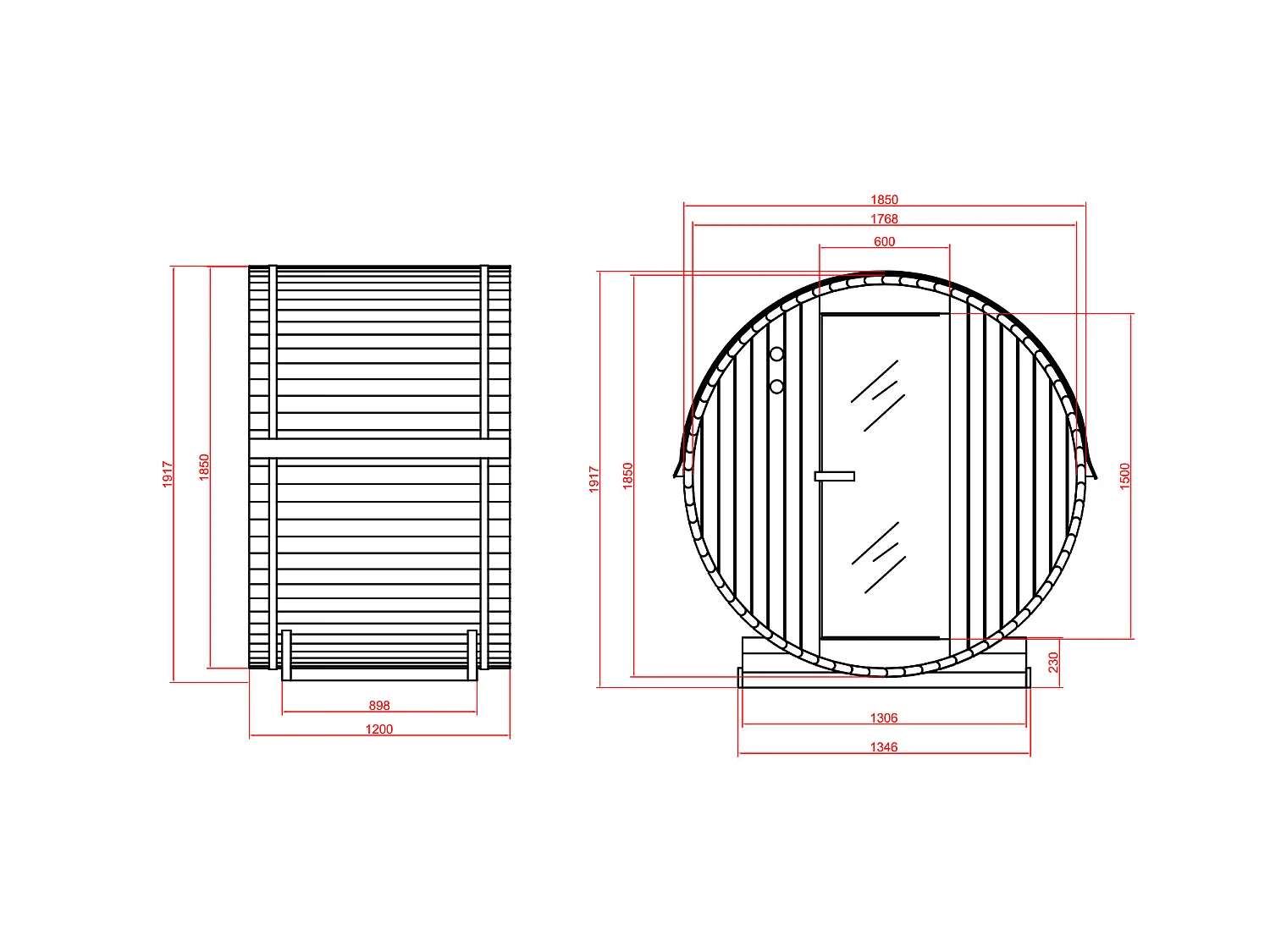 Gartensauna 2 Personen mit Ofen 3,5 kW - 185 x 120 x 190 cm - ISOKYRO
