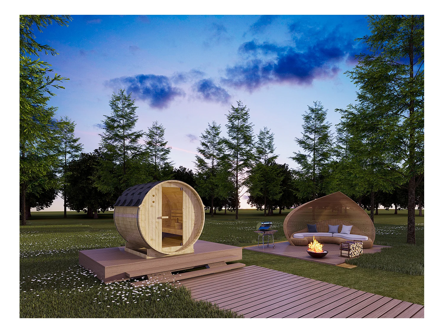 Sauna extérieur en tonneau 4 places avec poêle 6KW - L185 x P180 x H190 cm - ISOKYRO