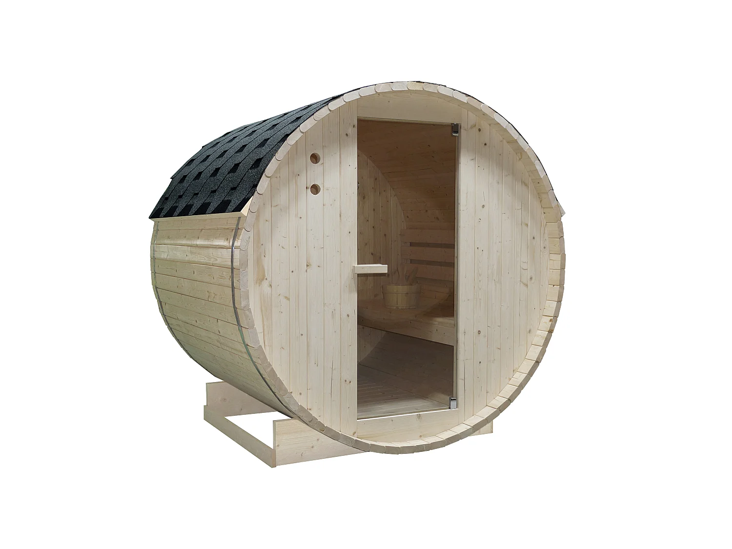 Sauna extérieur en tonneau 4 places avec poêle 6KW - L185 x P180 x H190 cm - ISOKYRO