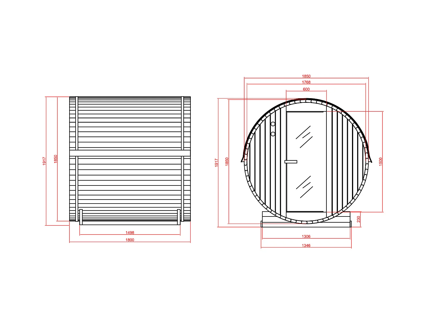 Sauna extérieur en tonneau 4 places avec poêle 6KW - L185 x P180 x H190 cm - ISOKYRO