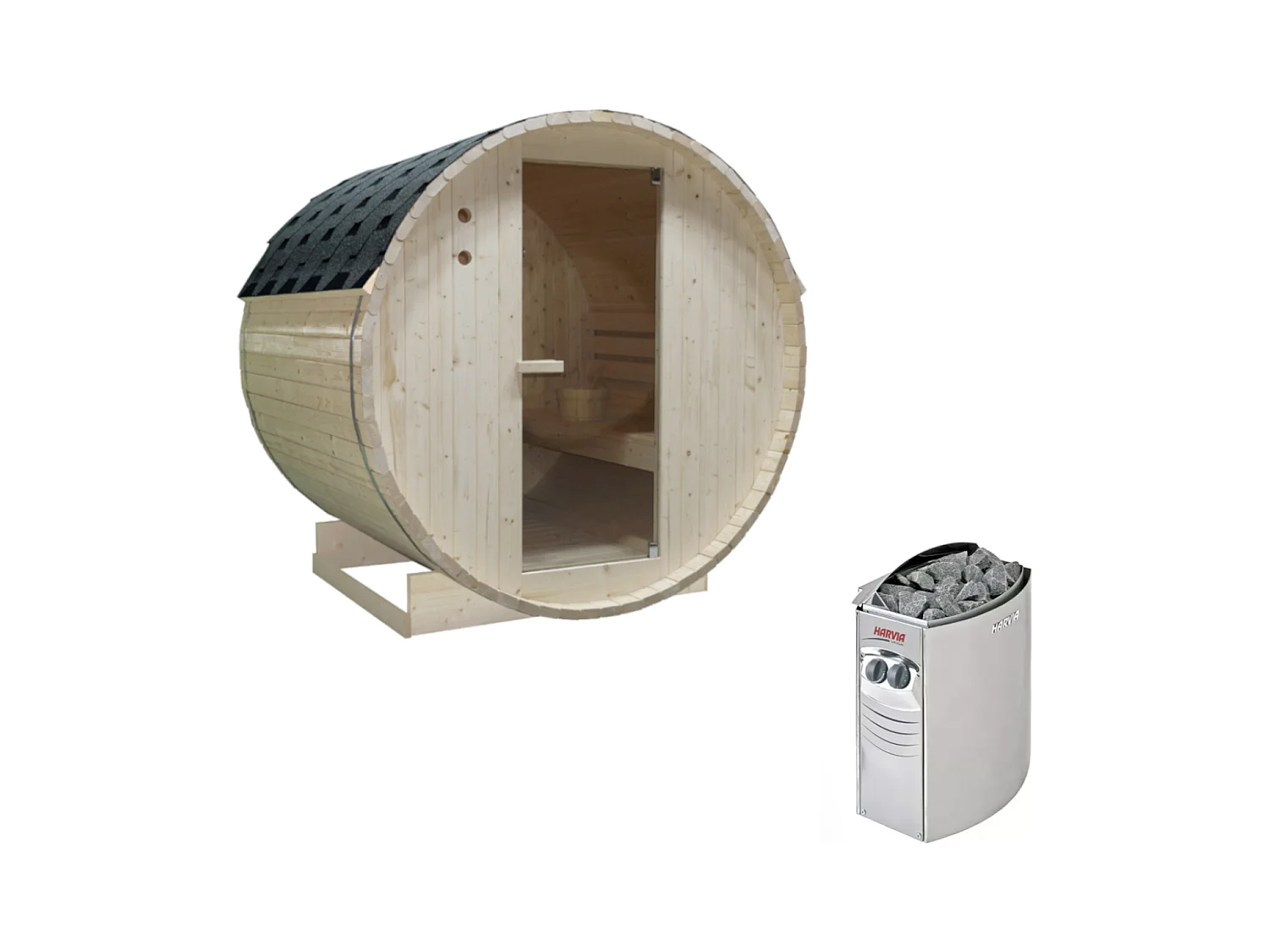 Sauna extérieur en tonneau 4 places avec poêle 6KW - L185 x P180 x H190 cm - ISOKYRO
