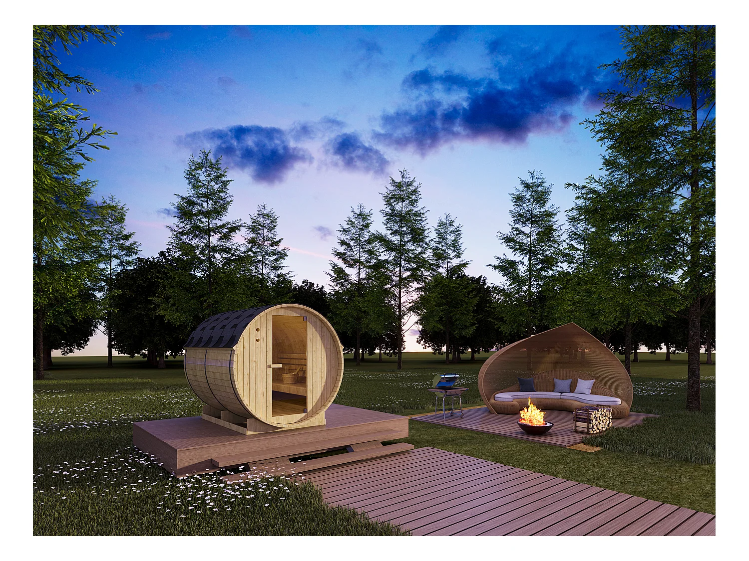 Sauna extérieur en tonneau 6 places avec poêle 8KW - L185 x P220 x H190 cm - ISOKYRO