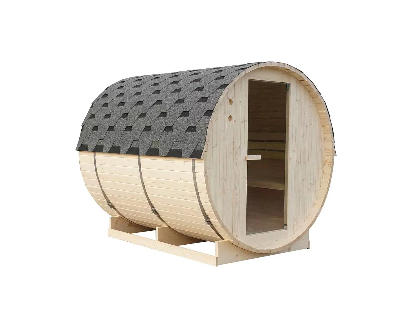 Sauna extérieur en tonneau 6 places avec poêle 8KW - L185 x P220 x H190 cm - ISOKYRO