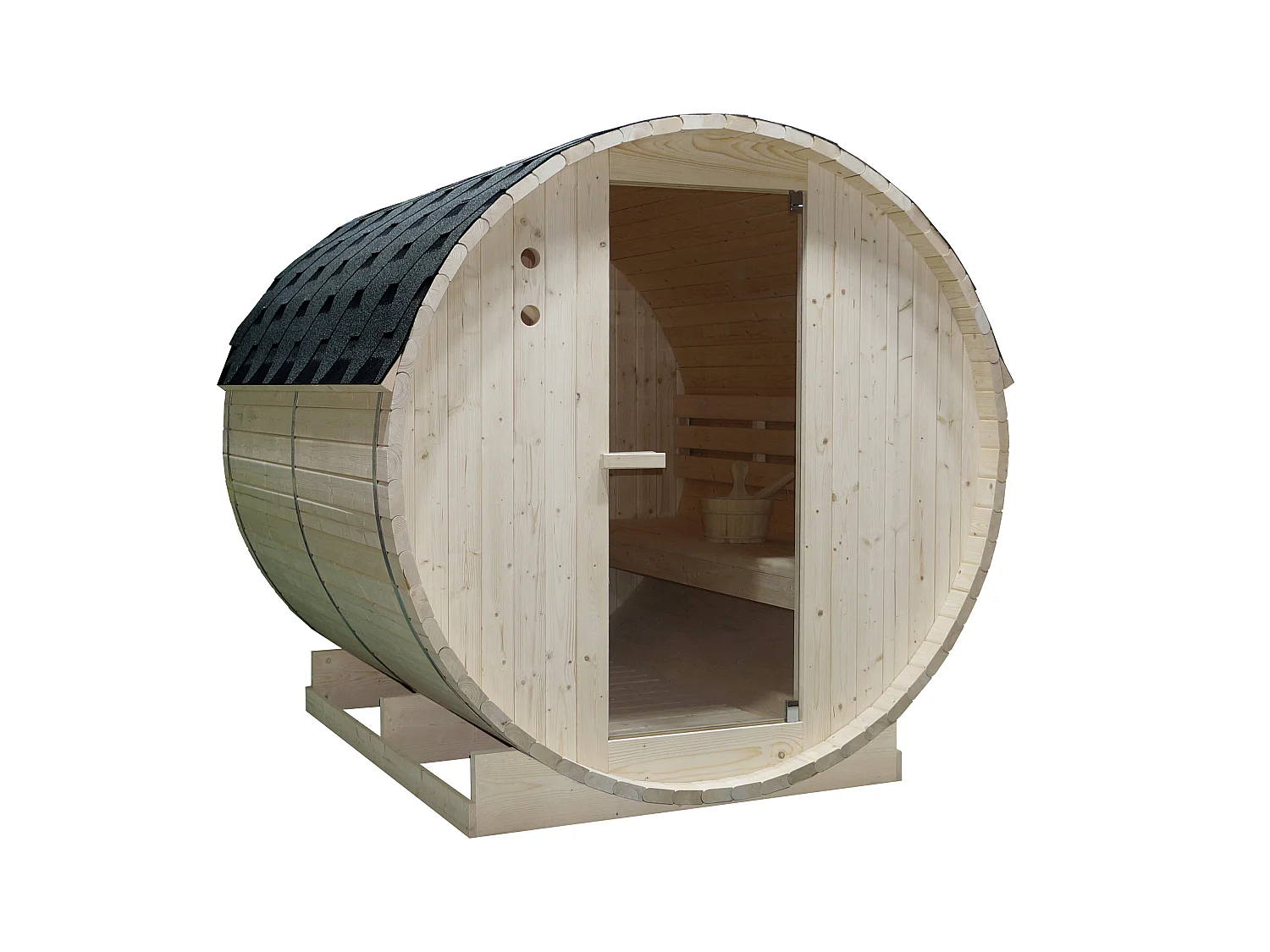 Sauna extérieur en tonneau 6 places avec poêle 8KW - L185 x P220 x H190 cm - ISOKYRO