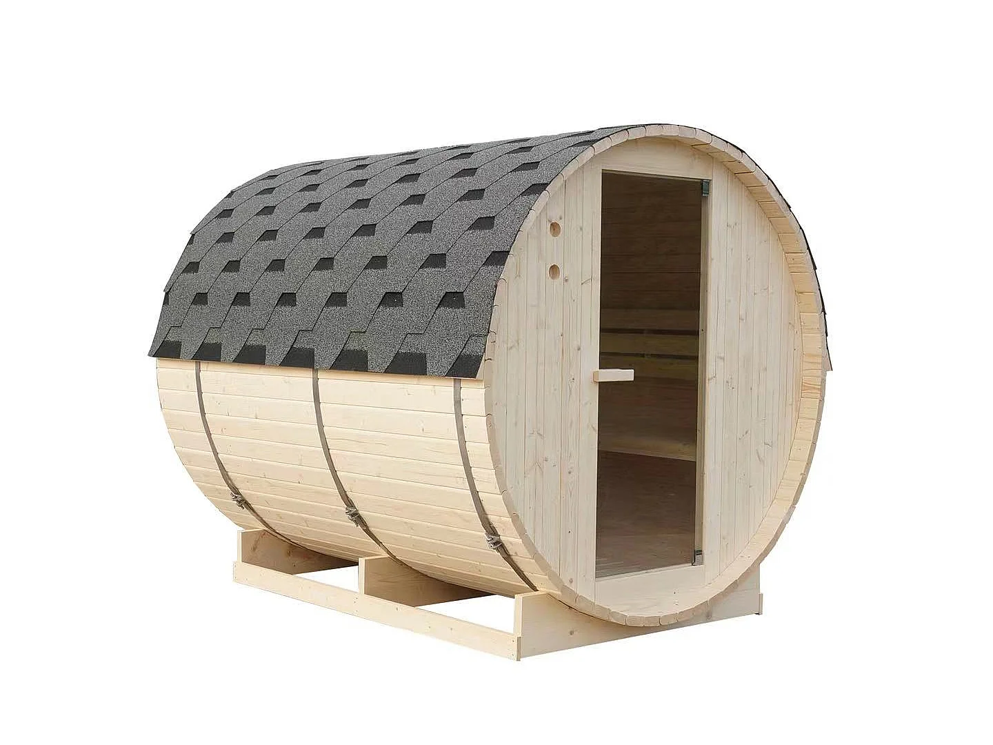 Sauna extérieur en tonneau 6 places avec poêle 8KW - L185 x P220 x H190 cm - ISOKYRO