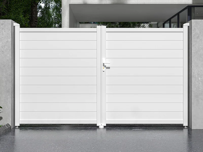 Portail électrique battant aluminium plein L305 x H181 cm blanc - NAZARIO