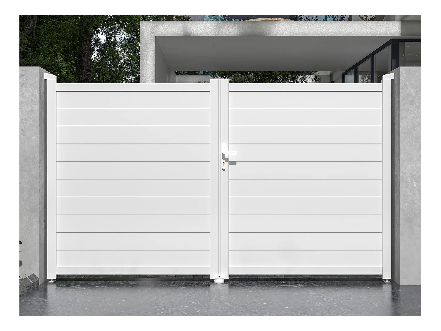 Portail électrique battant aluminium plein L305 x H181 cm blanc - NAZARIO