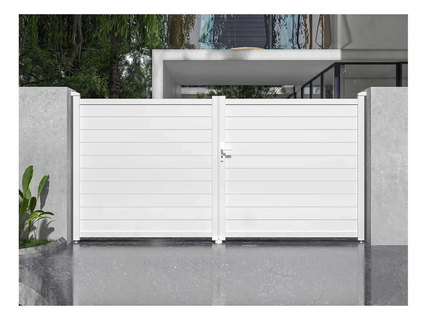 Portail électrique battant aluminium plein L355 x H181 cm blanc - NAZARIO